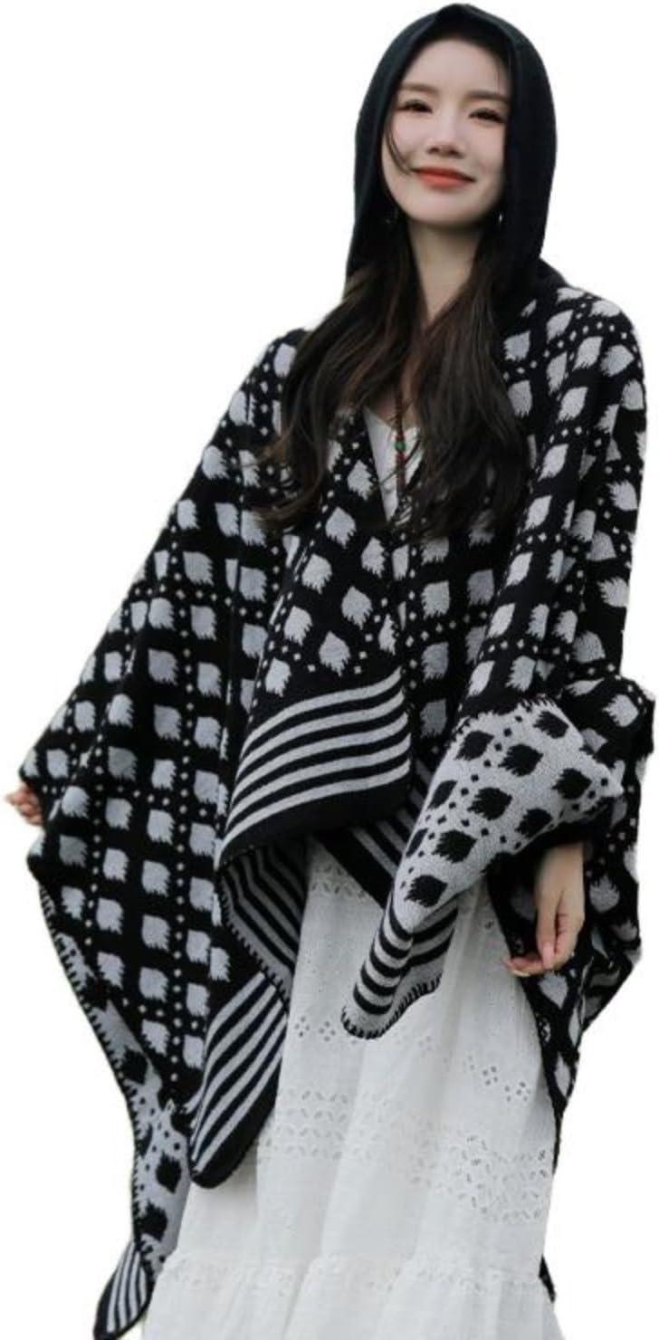 Women's Hooded Cape Shawl Poncho Scarf