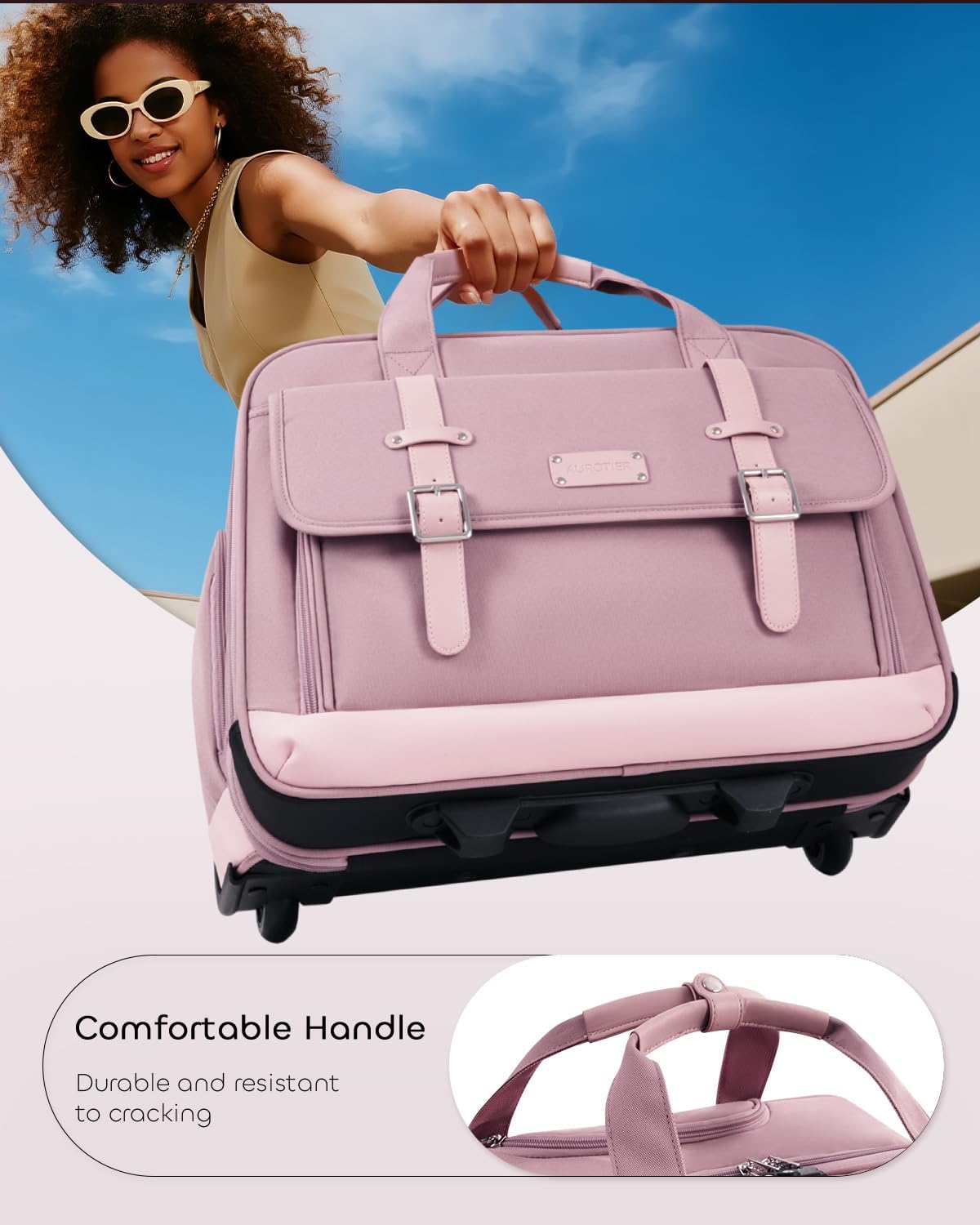 Rolling Laptop Bag Women, Rolling Briefcase for Women with Dual Lock, 16 Inch Computer Bag with Wheels, Roller Underseat Carry On Luggage Personal Item Suitcase for Work Travel Business - Image 6