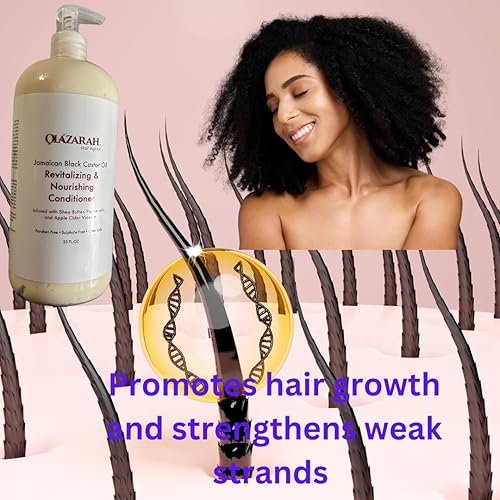 Miniatura 6 de OLAZARAH Acondicionador de cabello sin enjuague de aceite de ricino negro jamaicano para fortalecimiento y restauración, 10 onzas líquidas