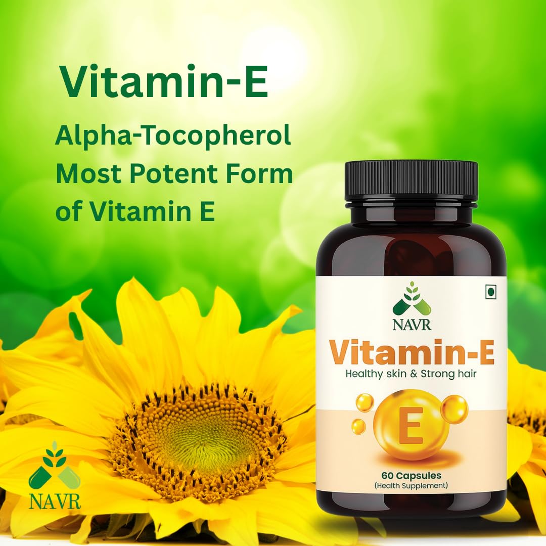 NAVR Vitamin E Capsules 10 mg (Alpha Tocopherol) | 60 Capsules | Supports Skin Health, Hair & Nail Care, Eye Wellness & Heart Health | Daily Antioxidant Supplement for Men & Women — Amazon image 4