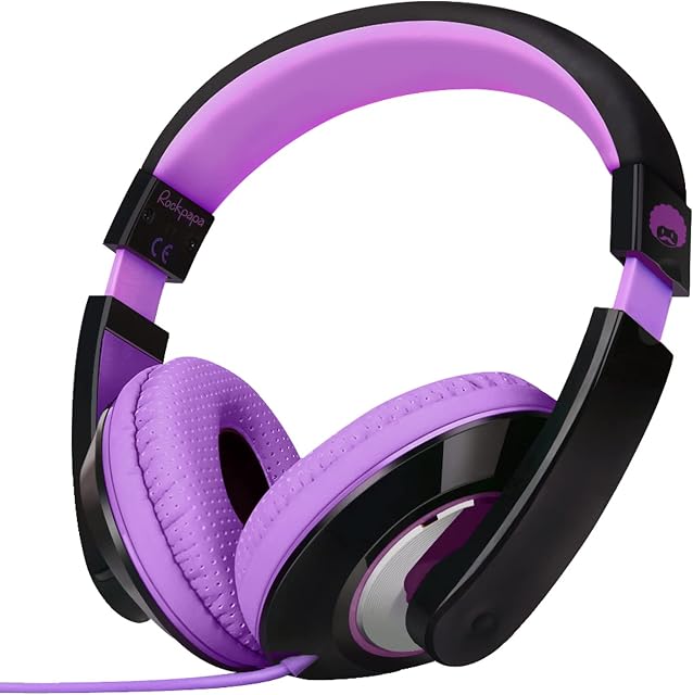 Rockpapa Comfort Kids Headphones, Over Ear Headphones Wired, Childrens Headphones with Adjustable Headband, Stereo Sound, Wired Headphones for Kids Girls Teens Adults (Purple)