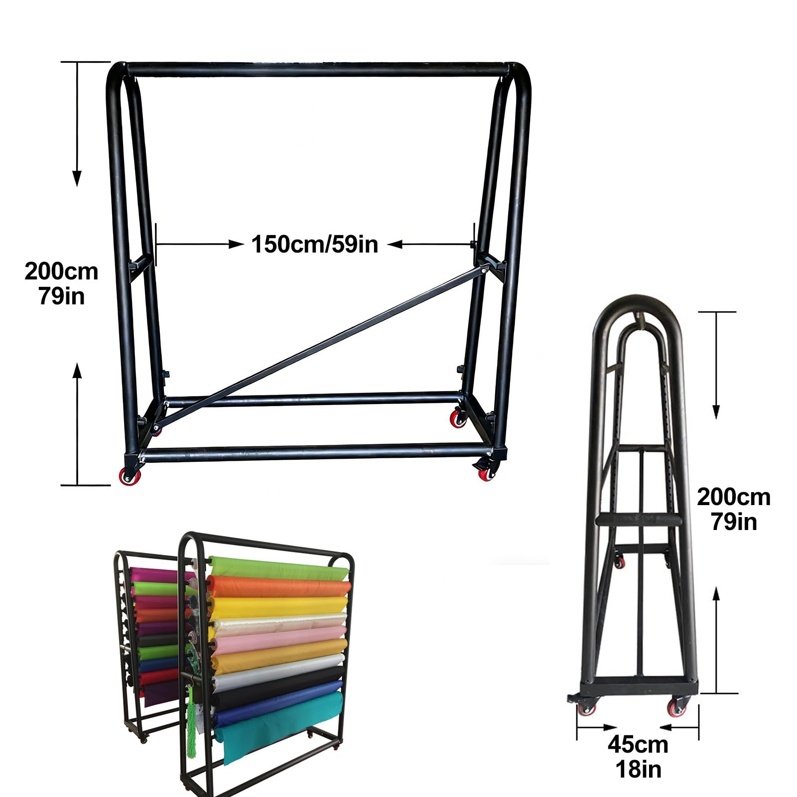 Grande Espositore per Rotoli di Tessuto, Metallo, Portarotoli Di Vinile Resistente, Con 16 Aste Sospese Regolabili, Per Negozi/Officine Di Riparazione Auto/Studi(150cm/59in)