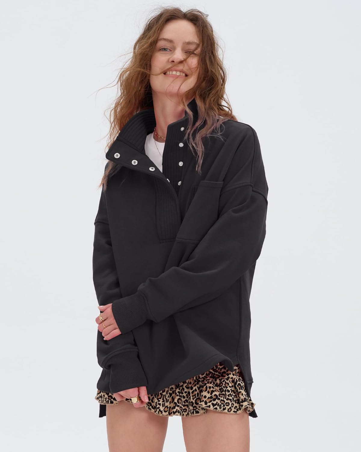 Locachy Womens Casual Oversized Sweatshirt Long Sleeve Button Henley Neck Pullover Tops Fashion Outfits Clothes - Image 8