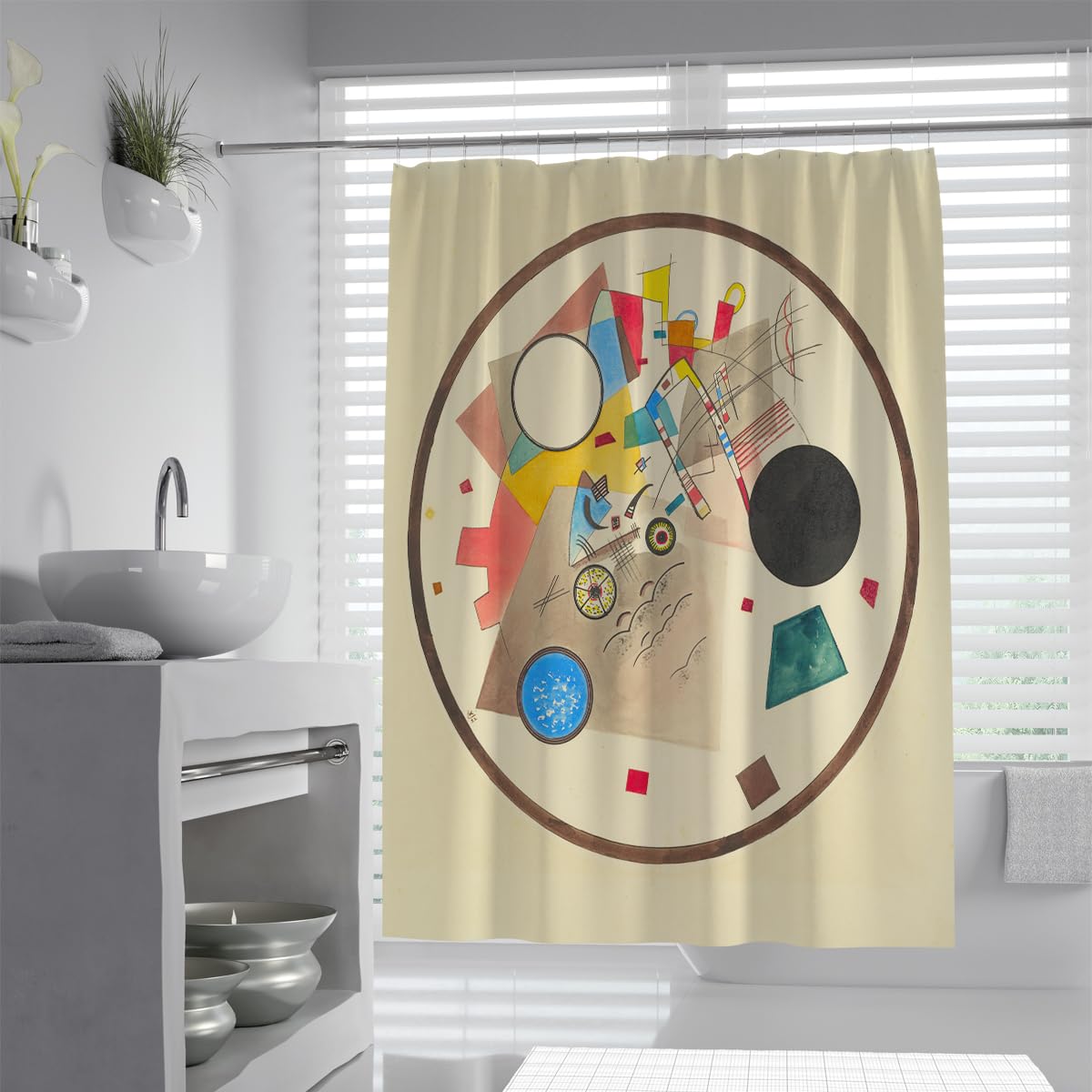 Olliar Home Shower Curtain Cute 180X180 Circle Geometric Modern Contemporary Aesthetic Beige Bath Curtains Minimalist Polyester Bathroom Curtains Set With Hooks