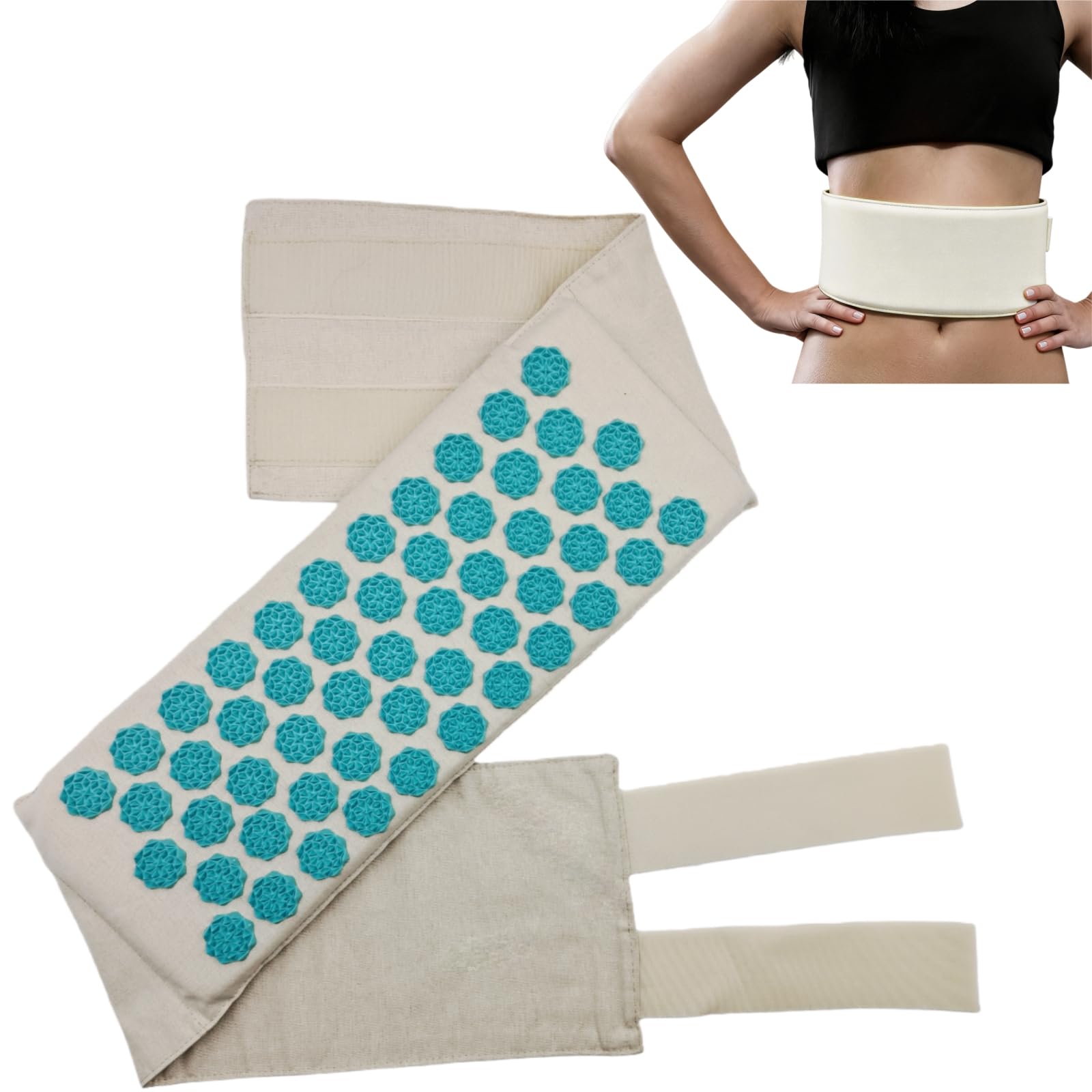 Ceinture d'acupression pour le dos, couleur naturelle, en coton et lin, 127 x 17 cm, 53 points de pression ABS, réglable, lavable, lombaire