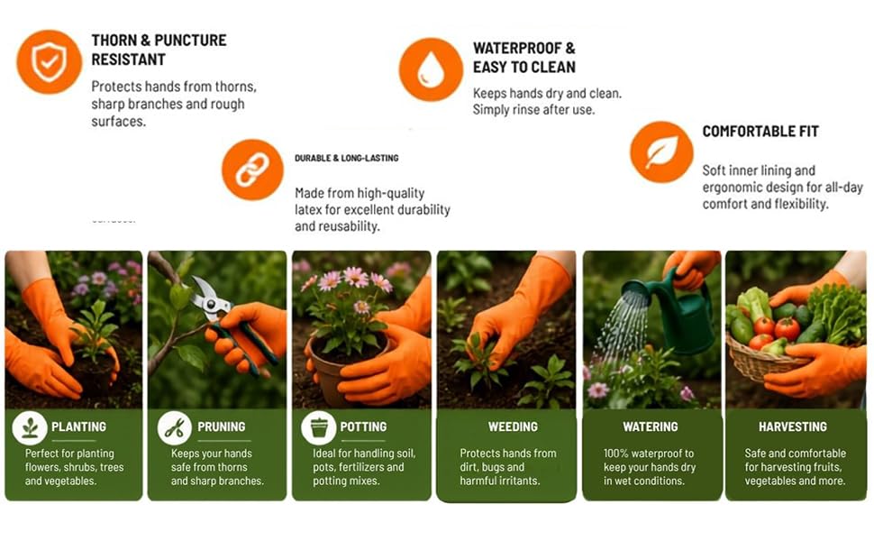 Image of Gardening 12-INCH Gloves - Heavy-Duty Rubber Hand Protection for Planting, Weeding, and Outdoor Garden Work (Waterproof, Non-Slip Grip)