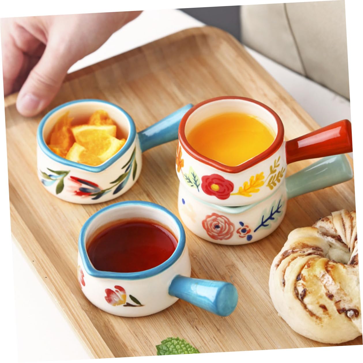 TEHAUX 6 piezas Jarras de Cerámica para Leche y Salsa Mango Pequeñas Jarras para Café y Cocina Suministros de Cocina para Espumar Leche y Servir Crema