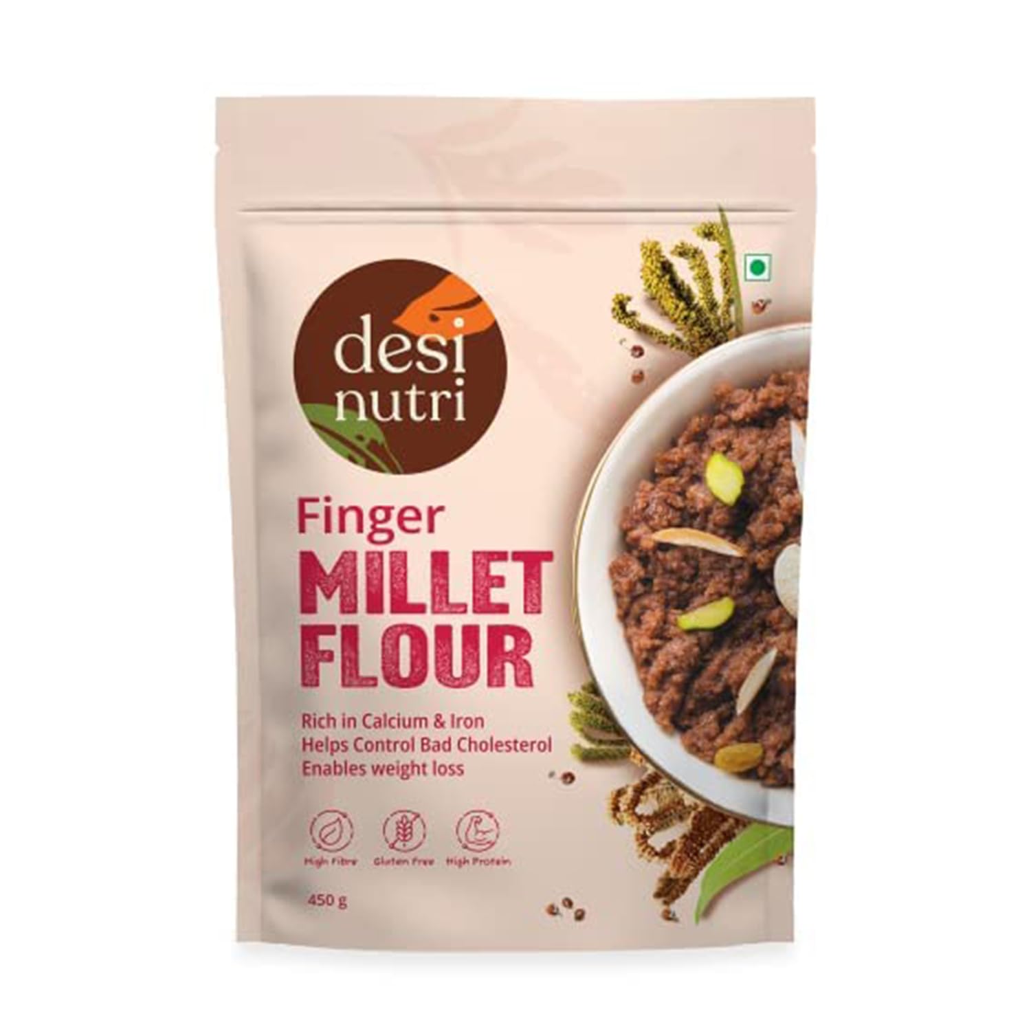 Finger Millet Flour, High Fiber, Gluten Free, 450 gm