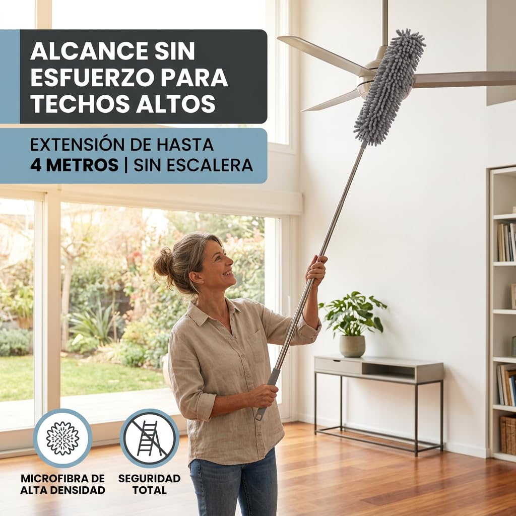 Plumero Telescópico Extensible 5 Pack Atrapapolvo Microfibra Lavable 30-300 cm para Limpieza