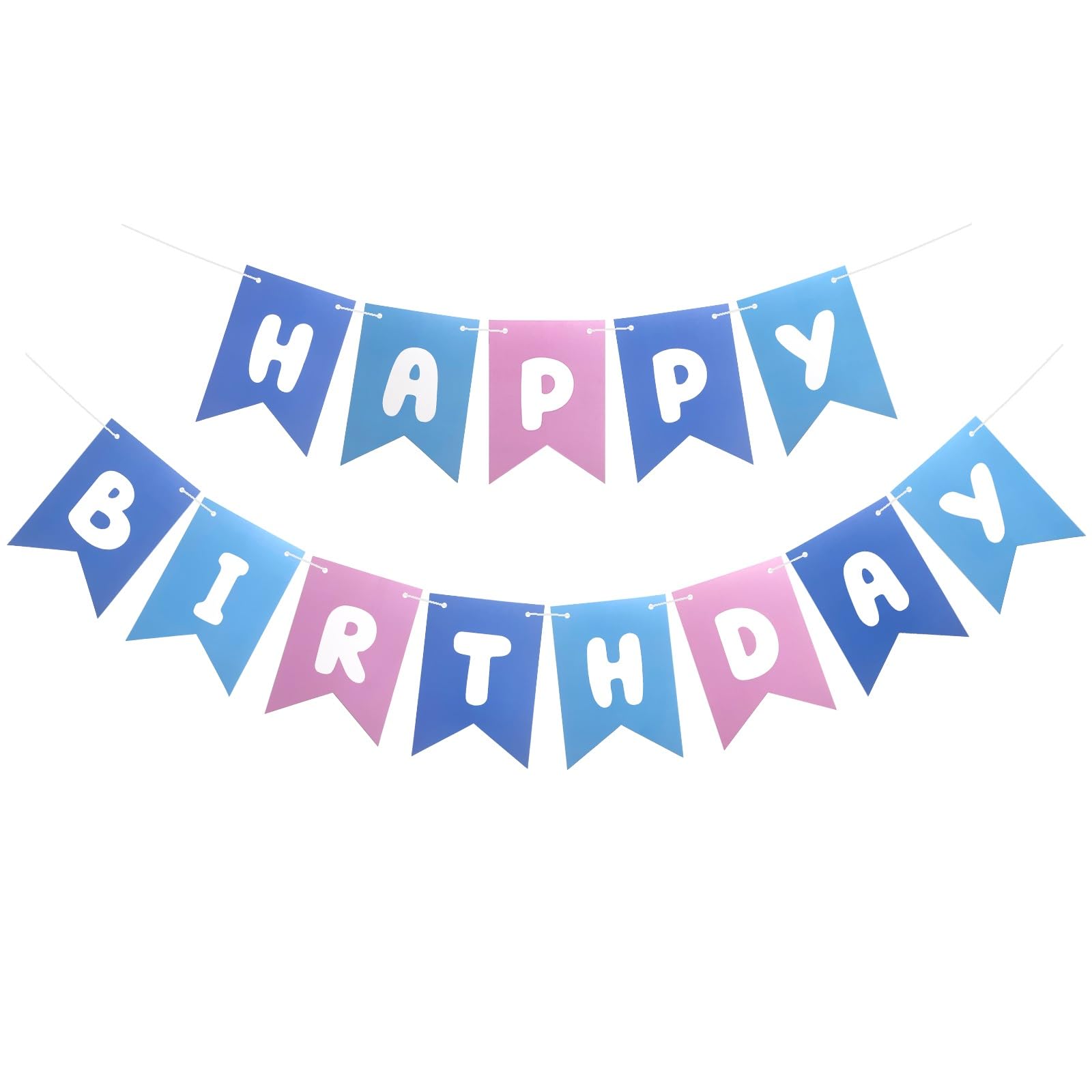 Blue Pink Birthday Banner, Cute Happy Birthday Bunting Banner Decorations for Kids Girls Women Party Decor