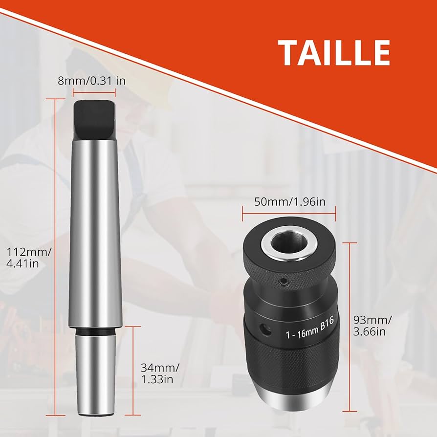 Mandrin De Perçage MK2-B16 Sans Clé - Serrage 0.5-16mm, Cône Morse CM2, Pour Perceuse à Colonne