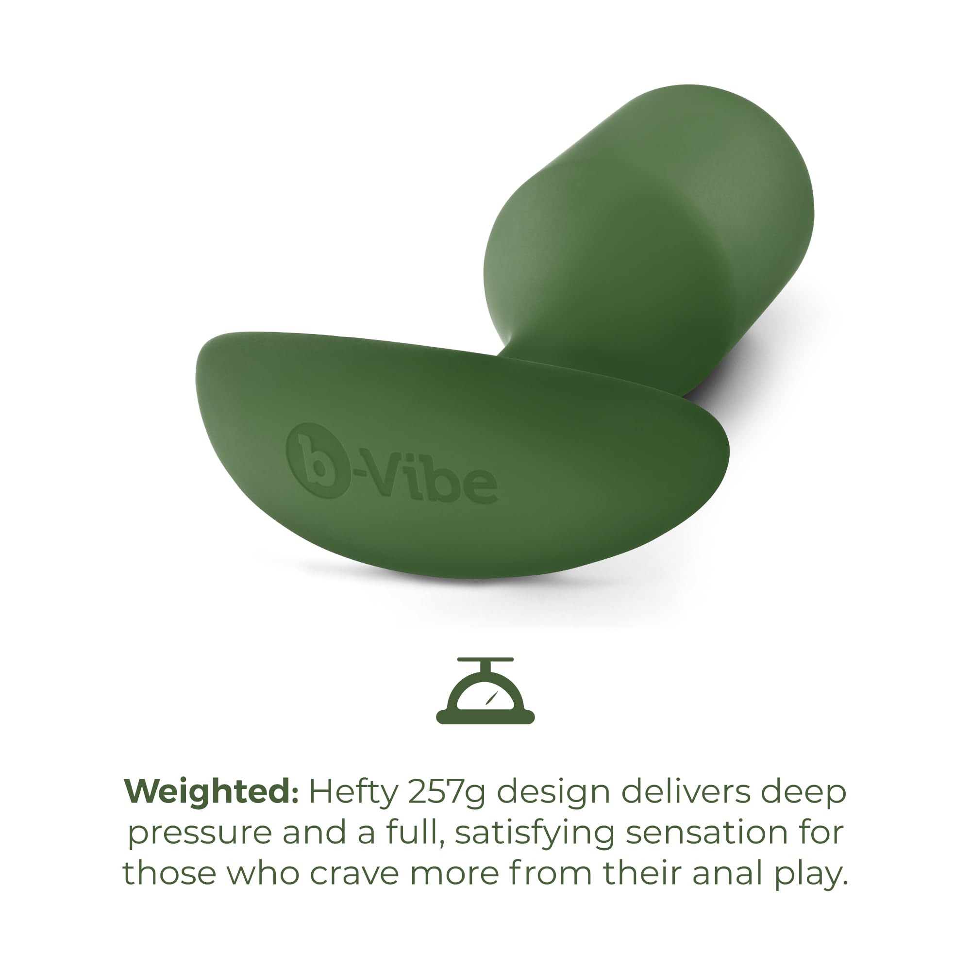 b-Vibe - The Snug Plug 4 - Verde militar - Enchufe anal de 257 gramos que cuenta con una base acampanada y bolas pesadas