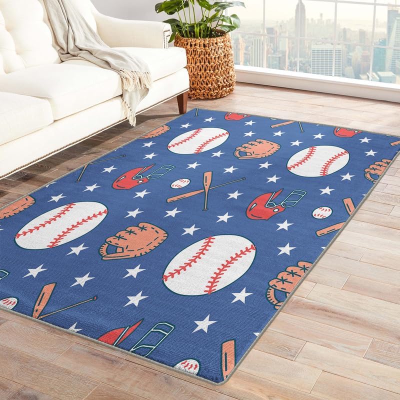 Alfombra de béisbol y decoración de habitación, alfombra de 2 x 3 pies, alfombras para niños, para entrada, dormitorio, sala de estar, alfombra