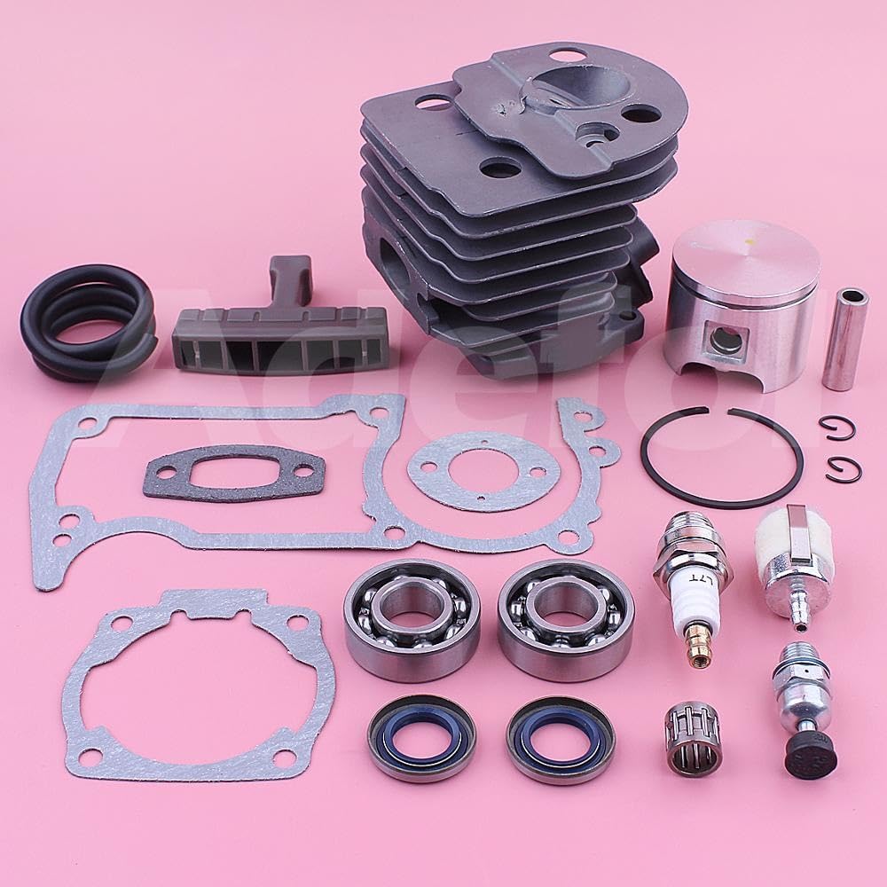 Kit de pistón de cilindro de 46 mm, for motosierra Husqvarna 55 51 503609172 W Junta Pasador de sello de aceite Cojinete Manija de arranque de línea de combustible Pistón de cilindro de jardín
