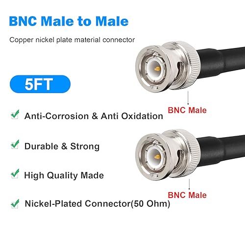 Miniatura 3 de Cable coaxial RG8X BNC macho a BNC macho de 5 pies y 50 ohmios de pérdida ultra baja para antena, radio RF, módem, osciloscopio, espectro,