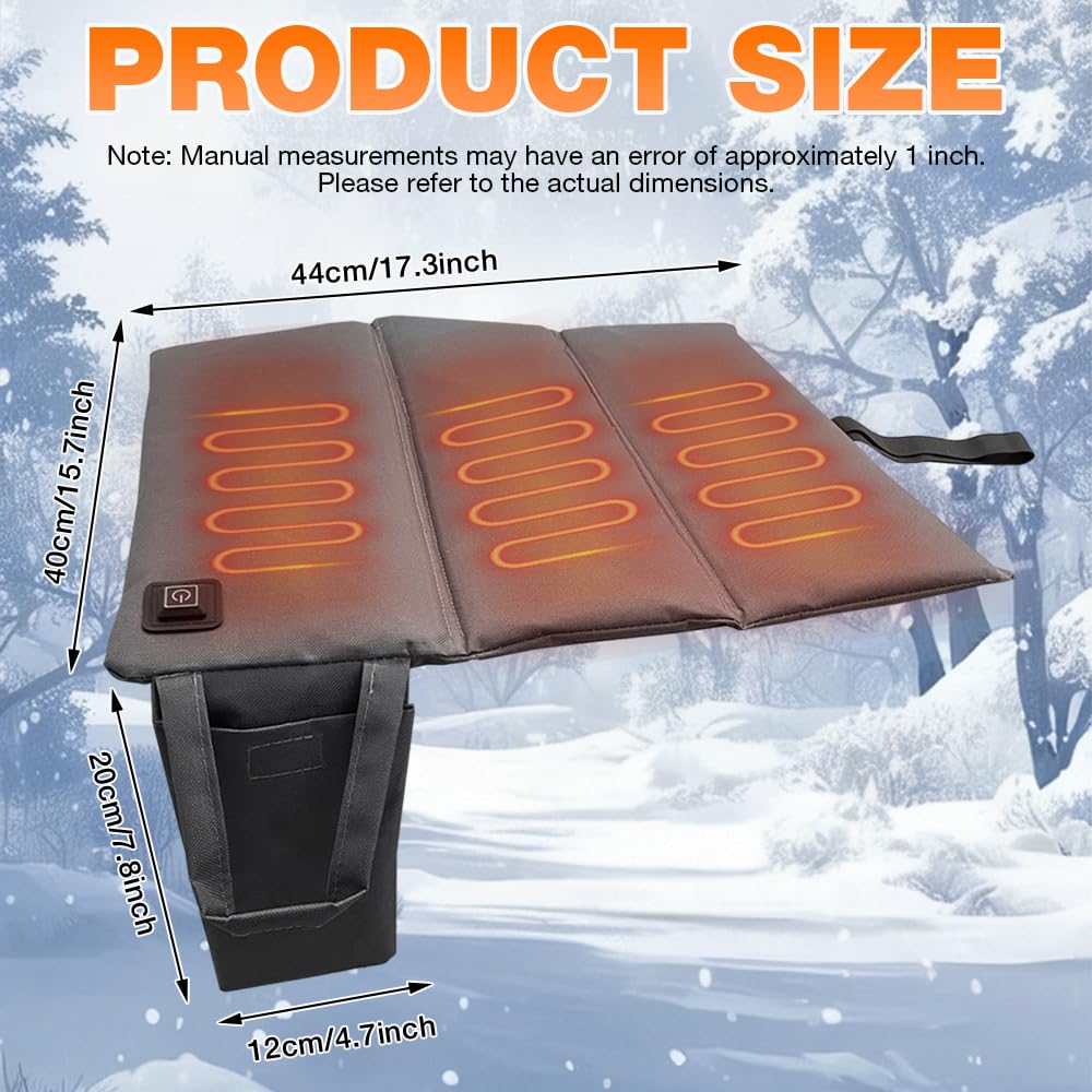 Beheiztes Sitzkissen, 44x40cm Faltbares Beheizbares Sitzkissen USB, Tragbares Heizkissen 3 Einstellbare Temperatur, Elektrisch Wärmekissen Kabellos für Stadioncamping, Camping im Freien