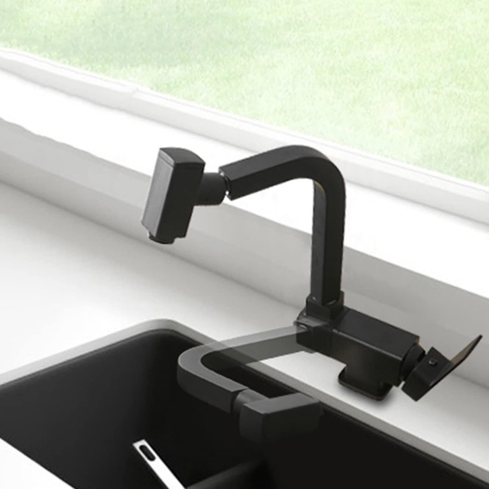 Robinet de cuisine pliant de luxe en laiton massif rotatif mitigeur noir mat