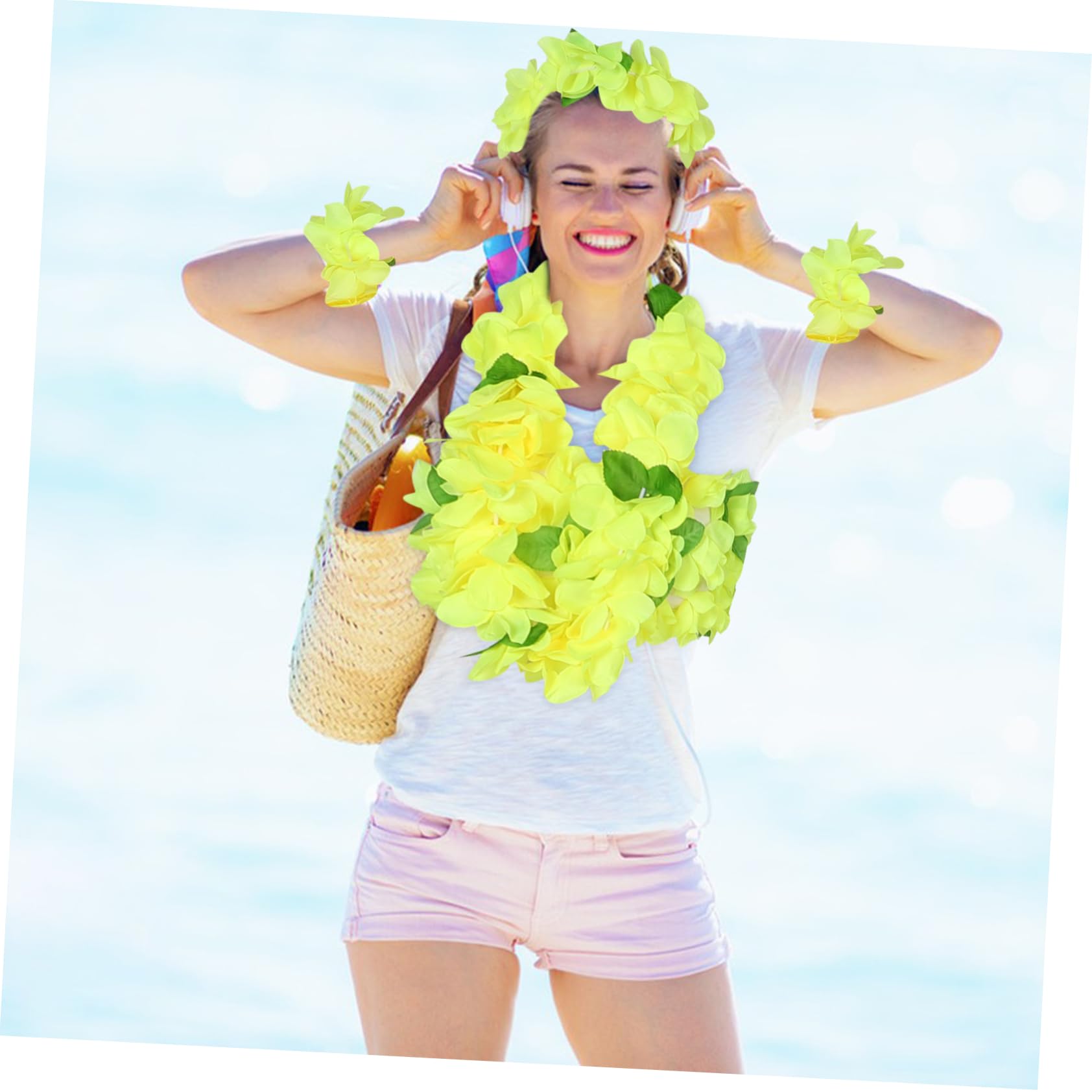 Traje de falda de hierba de colores traje inflable faldas de hula para adultos disfraces Conjunto de traje hawaiano de piezas Traje de hula hawaiano falda luau tocado luau