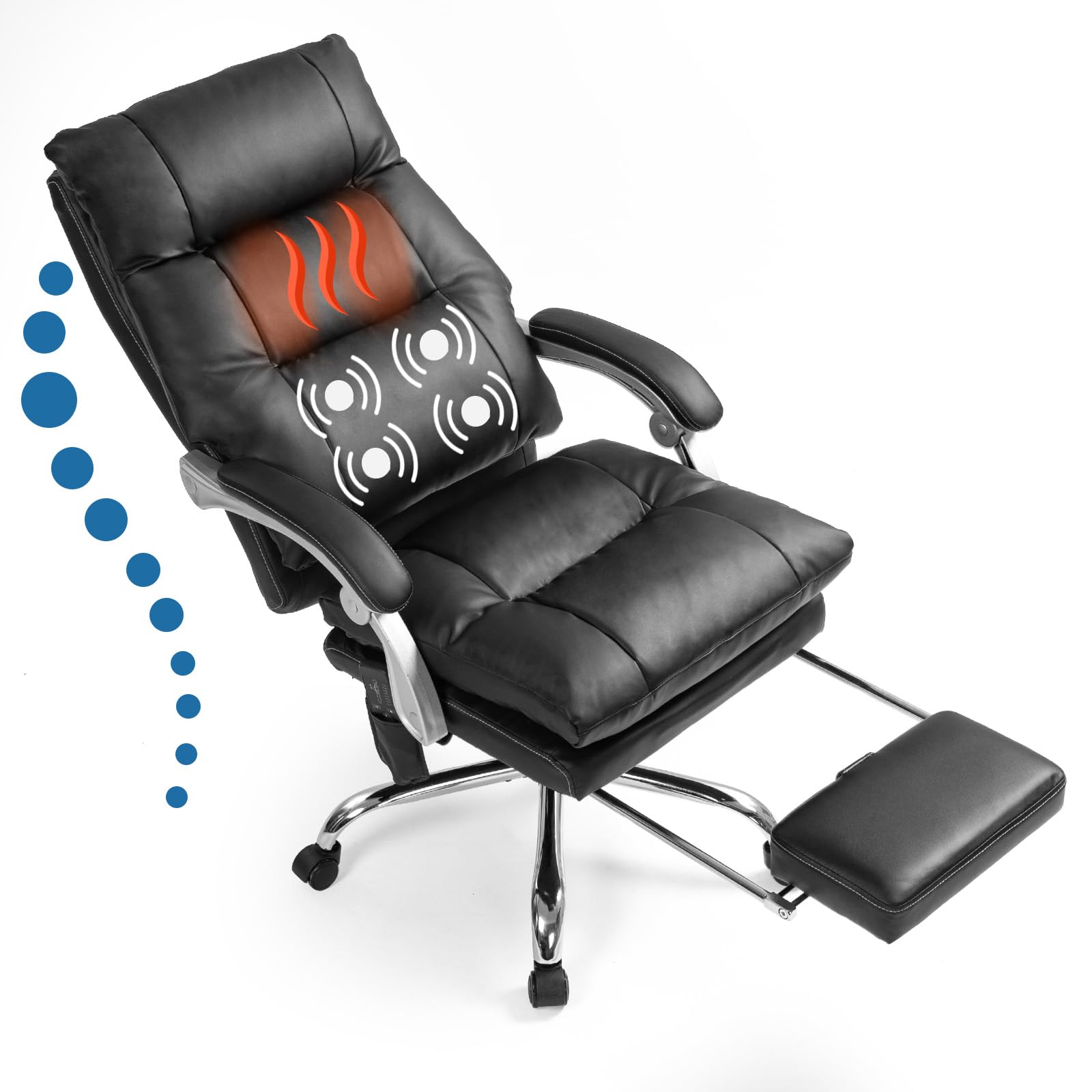 400lbs Executive Leather Office Chair - Ergonomic Reclining Chair with Massage, Heating, and Footrest for Ultimate Comfort-C