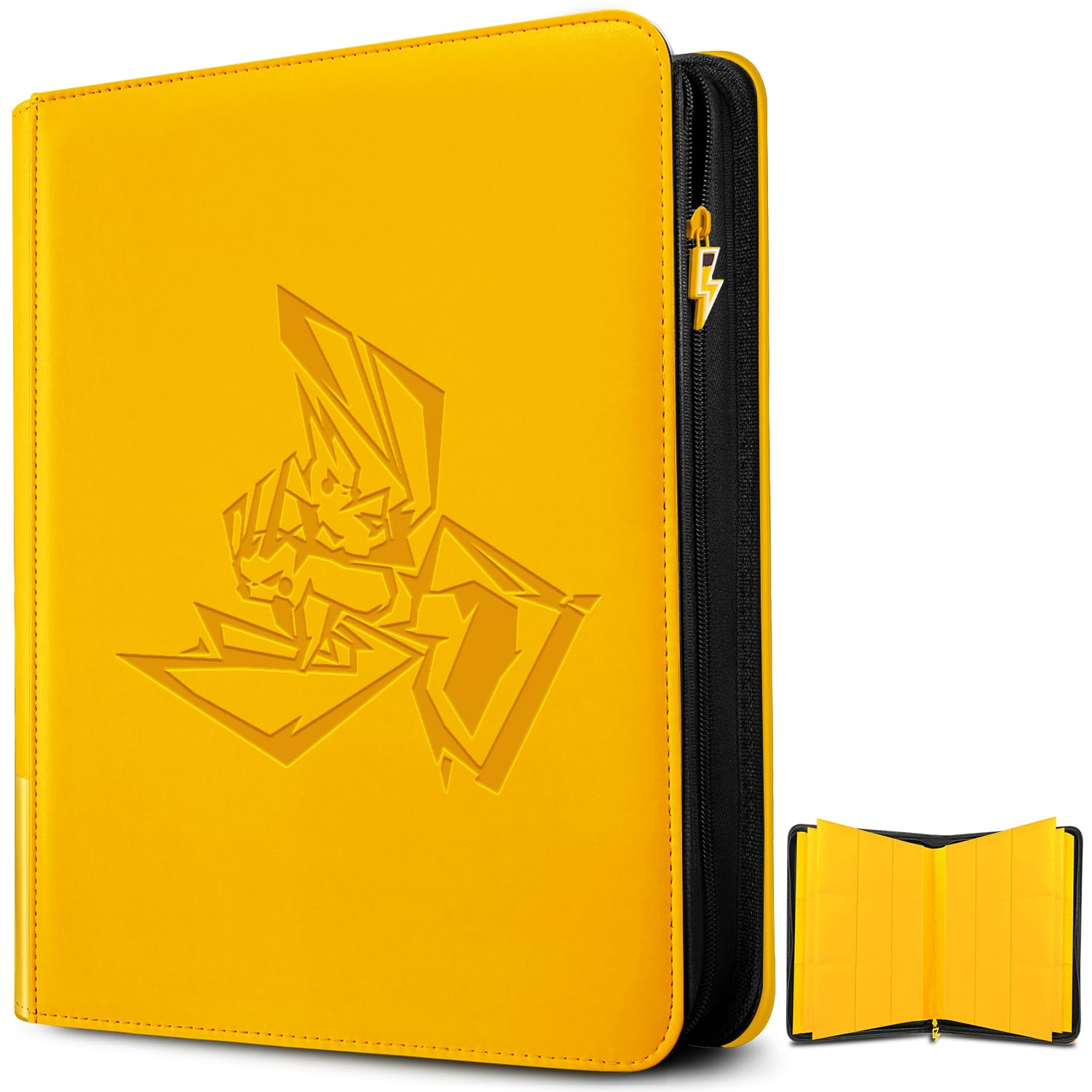 9 Pocket Card Binder, 360 Trading Cards Collection Holder Book Folder, Customizable Label Slot, 20 Side-Loading Sleeves, Premium 3D-Embossed Design (Yellow)