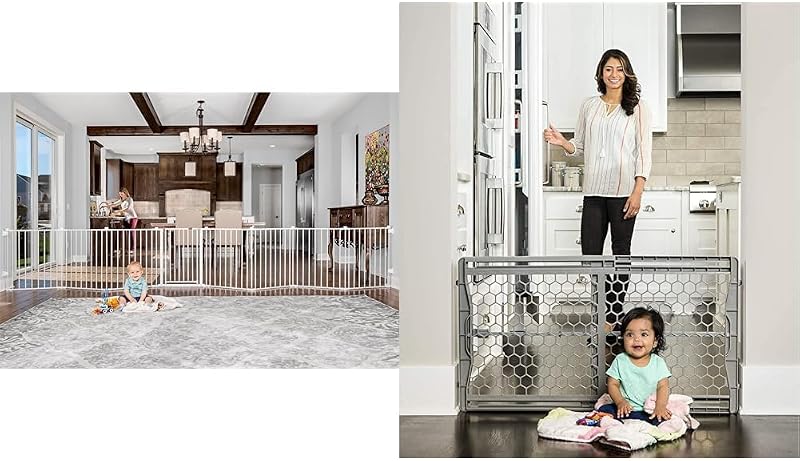 Regalo 192-Inch Super Wide Adjustable Baby Gate and Play Yard, 4-in-1, Bonus Kit, 4 Count (Pack of 1 & Easy Fit Plastic Adjustable Extra Wide Baby Gate, 1 Count (Pack of 1)
