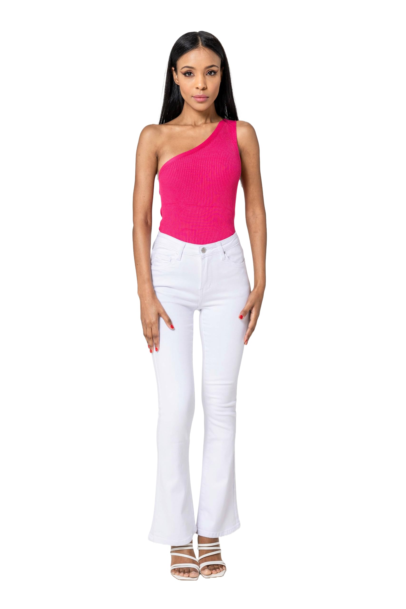 Nina Carter P079 Damskie spodnie jeansowe Flared Bootcut Zip Used Look Rozkloszowane dżinsy