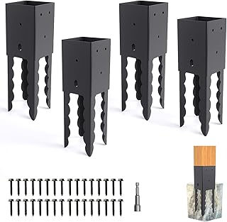 4x4 Post Base Holder Ground Spike, 4 Pcs (Actual 3.6"x3.6") 4x4 Concrete Post Anchor，Black Powder Coated Post Spike for Pergola, Deck, Fence, Mailbox, etc.