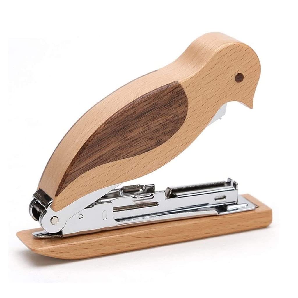 fhda Agrafeuse Portable Mini agrafeuses de Bureau créatives en Bois Bureau Pratique agrafeuse de Bureau Reliure Papeterie