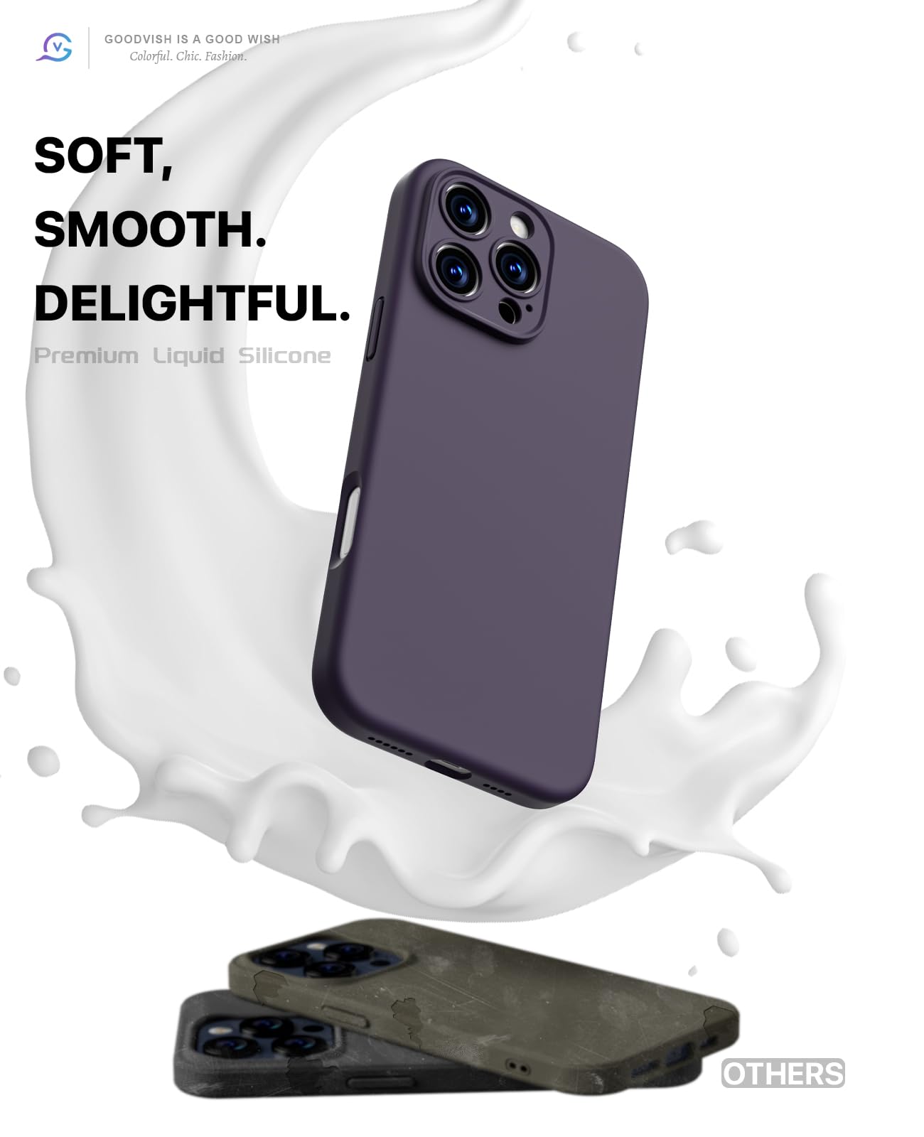 GOODVISH 3 in 1 Silicone Cover per iPhone 16 Pro Max 6.9", Custodia con 2 Pellicola Vetro Temperato [Protezione Fotocamera] Protezione Anticaduta Case per Cellulare Antiurto Resistente, Viola Scuro