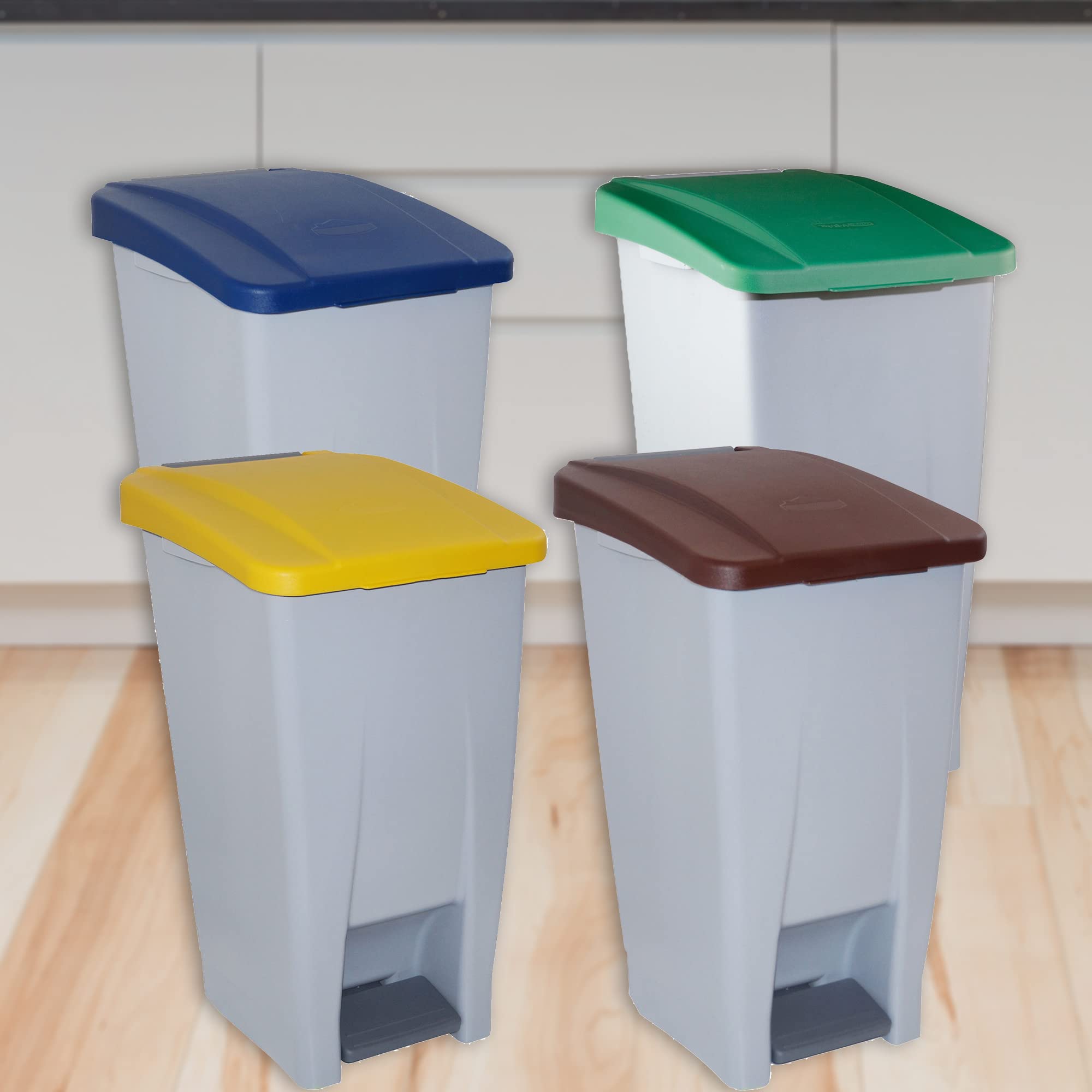 Denox PK3345 Pack Reciclaje Selectivo 80 litros c/u: 240 litros totales, en 3 contenedores, en Colores Verde/Azul/Amarillo
