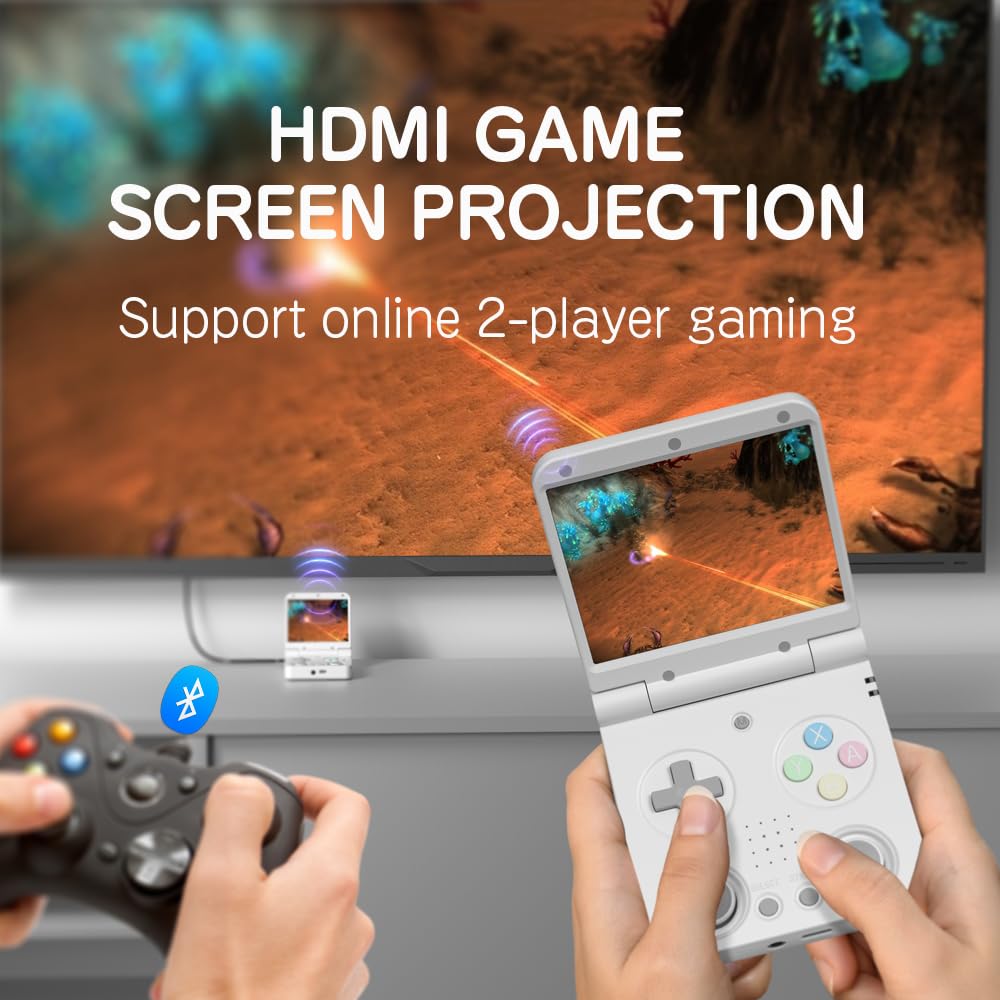 Miyoo Flip V2 - Console di gioco portatile retrò con cerniera silenziosa, schermo IPS da 3,5 pollici, doppio sistema con emulatore 30+, console portatile per videogiochi con HDMI, WiFi, OTG, Bluetooth