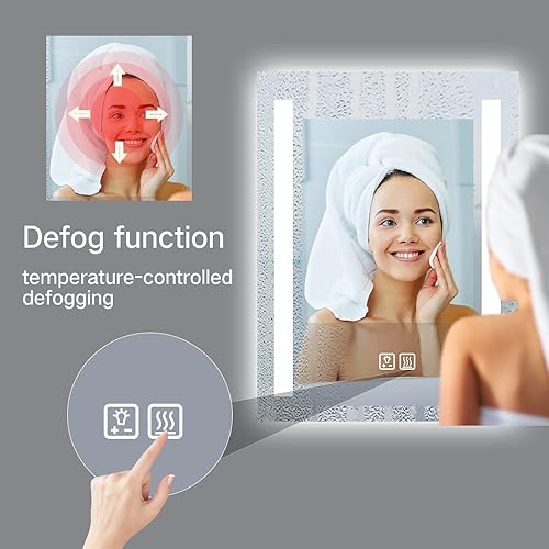 Miniatura 5 de Espejo de tocador de baño con luz LED de 32 x 24 pulgadas, frontal y retroiluminado, montado en la pared, interruptor táctil, regulable, luz de 3