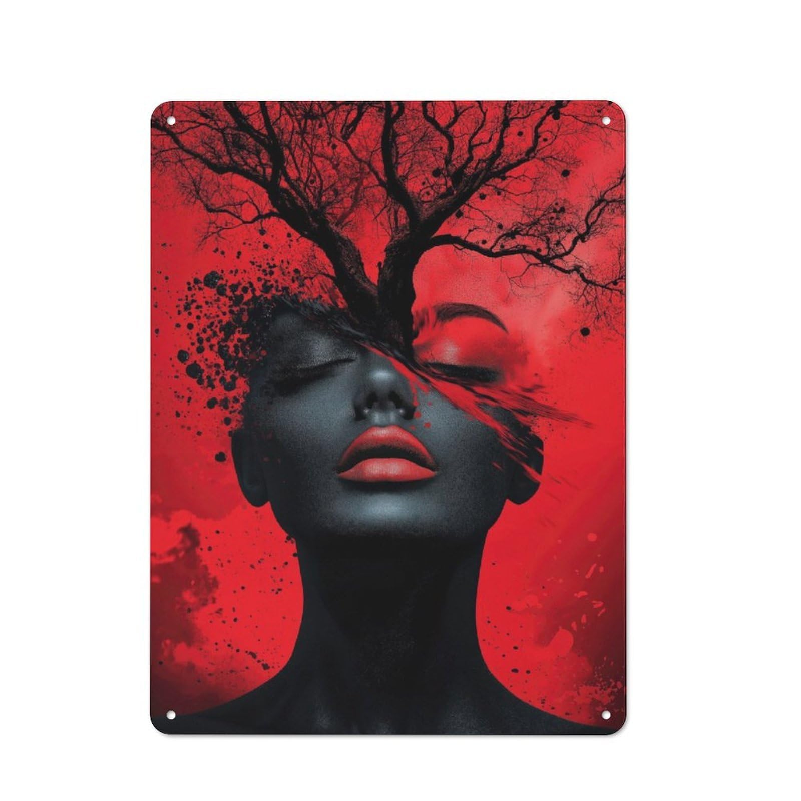 Junmoney Abstractwoman And Tree Industrial-Style Tin Sign 40X30cm For Pub Or Café, Suited To Pub Decor Enthusiasts