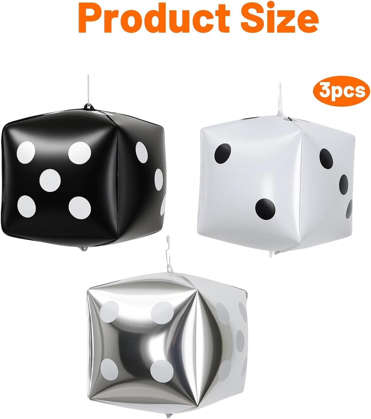 Foam Cubes, 3 Large Dice for Children, 30 cm Giant Cube, Inflatable Dice for Garden Party and Pool Party, 1 x White, 1 x Black, 1 x Silver