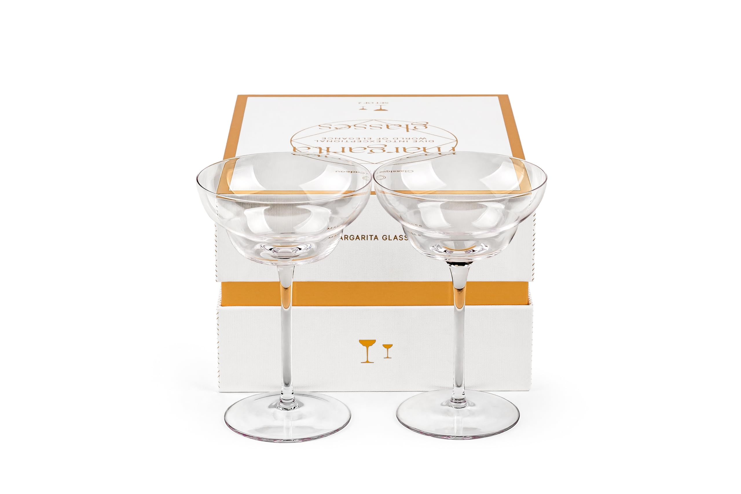 Verres à Cocktail Margarita en Cristal | Lot de 2 | 270 ml | Verres à Pied Longs Élégants pour Daiquiri, Paloma, et Cocktails Glacés | Verrerie Ronde Raffiné