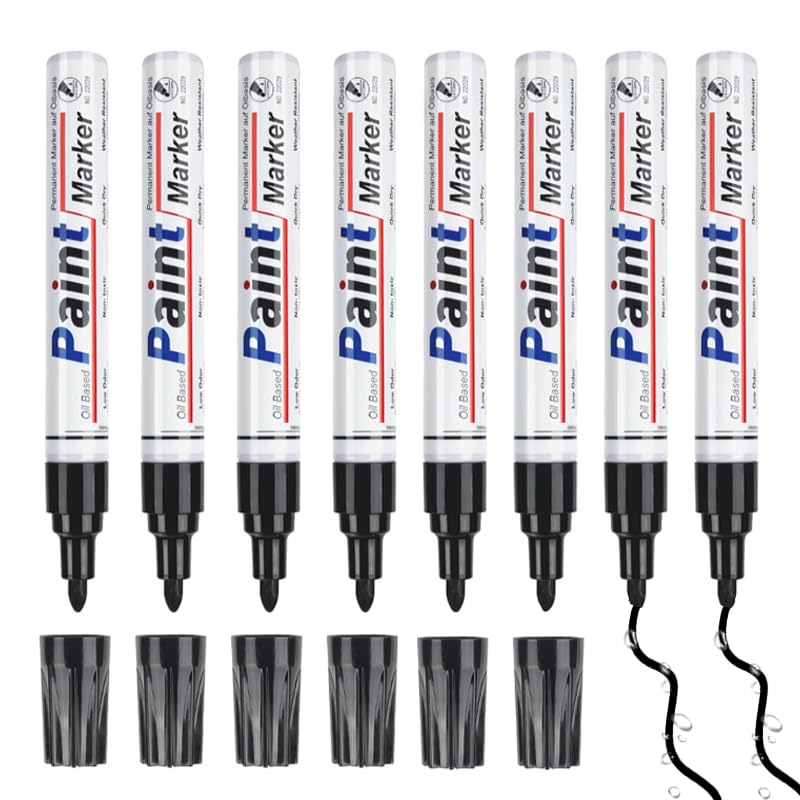 HhBdy Rotulador Permanente Negro 8 Piezas Marcador Permanente Redonda 2,2-2,8 mm Rotulador Negro Impermeable Secado Rápido para Metal, Madera, Vidrio y Otras Superficies