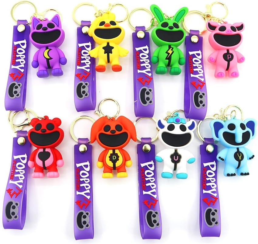 8Pcs Smiling Critters Keychain Set, Catnap & Dogday Cartoon Keychains, Cute Purse Backpack Pendants for Boys and Girls, Ideal Gifts for Fans