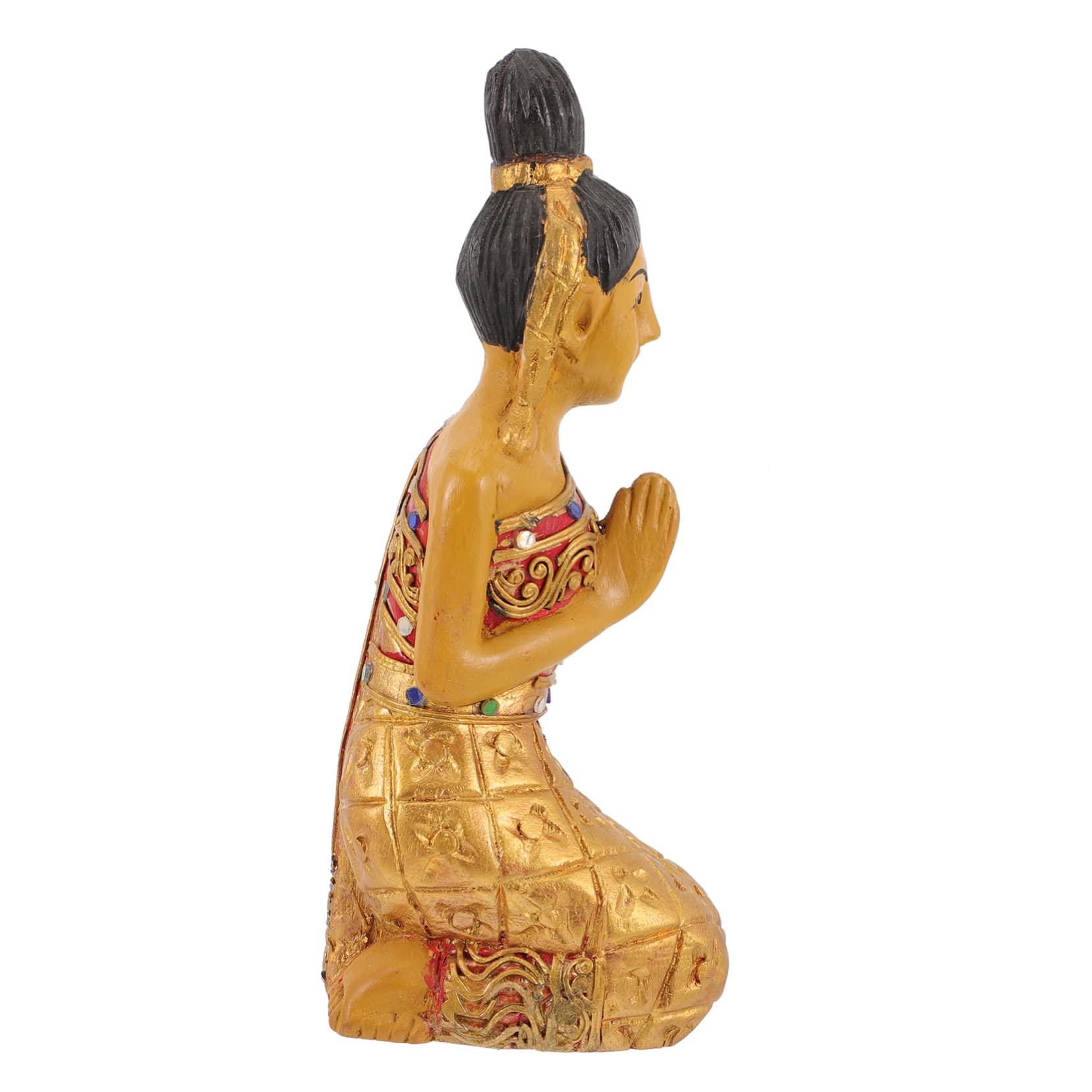 ULTECHNOVO Drewniana Figurka Klęczącego Buddy z Tajlandii Ozdoba Stołu Trwała Dekoracja Do Domu Ręcznie Wykonany Drewniany Ornament Idealny Do Wystroju Wnętrz