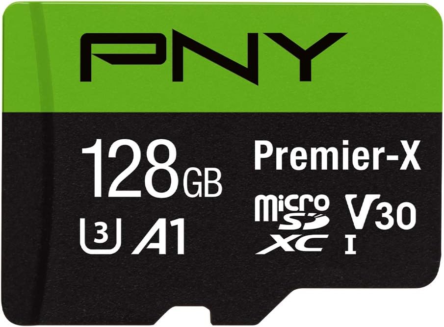 PNY 128GB Premier-X Class 10 U3 V30 microSDXC Flash Memory Card - 100MB/s, A1, 4K UHD, Full HD, UHS-I, micro SD, Black