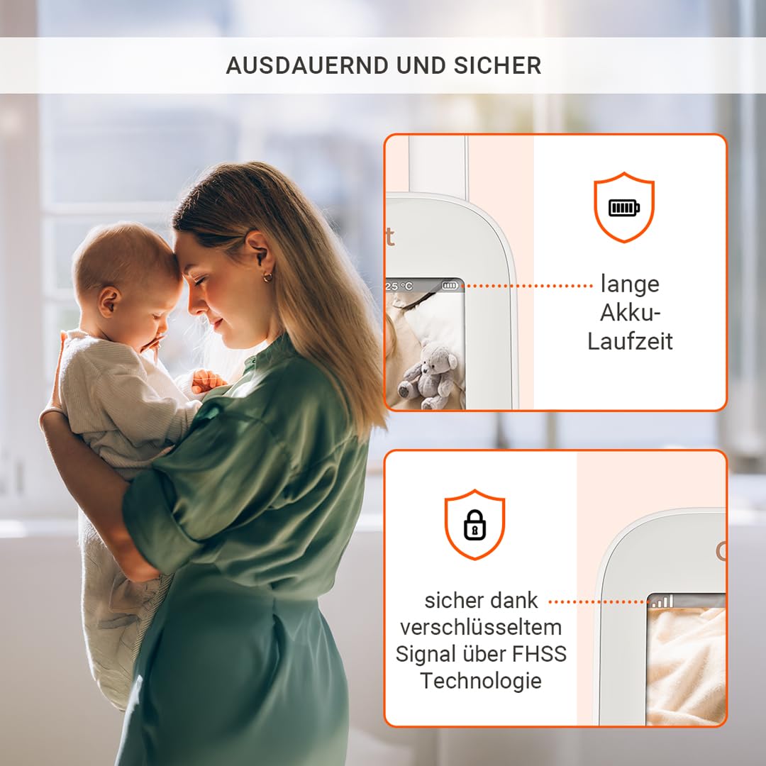 Gigaset Baby 300 Video – Video-Babyphone mit Zwei-Wege-Audio – sichere FHSS Technologie - 2,8“ LCD-Bildschirm - Lange Akkulaufzeit–Nachtlicht-Temperatursensor, Cream White/Warm Grey [Deutsche Version]