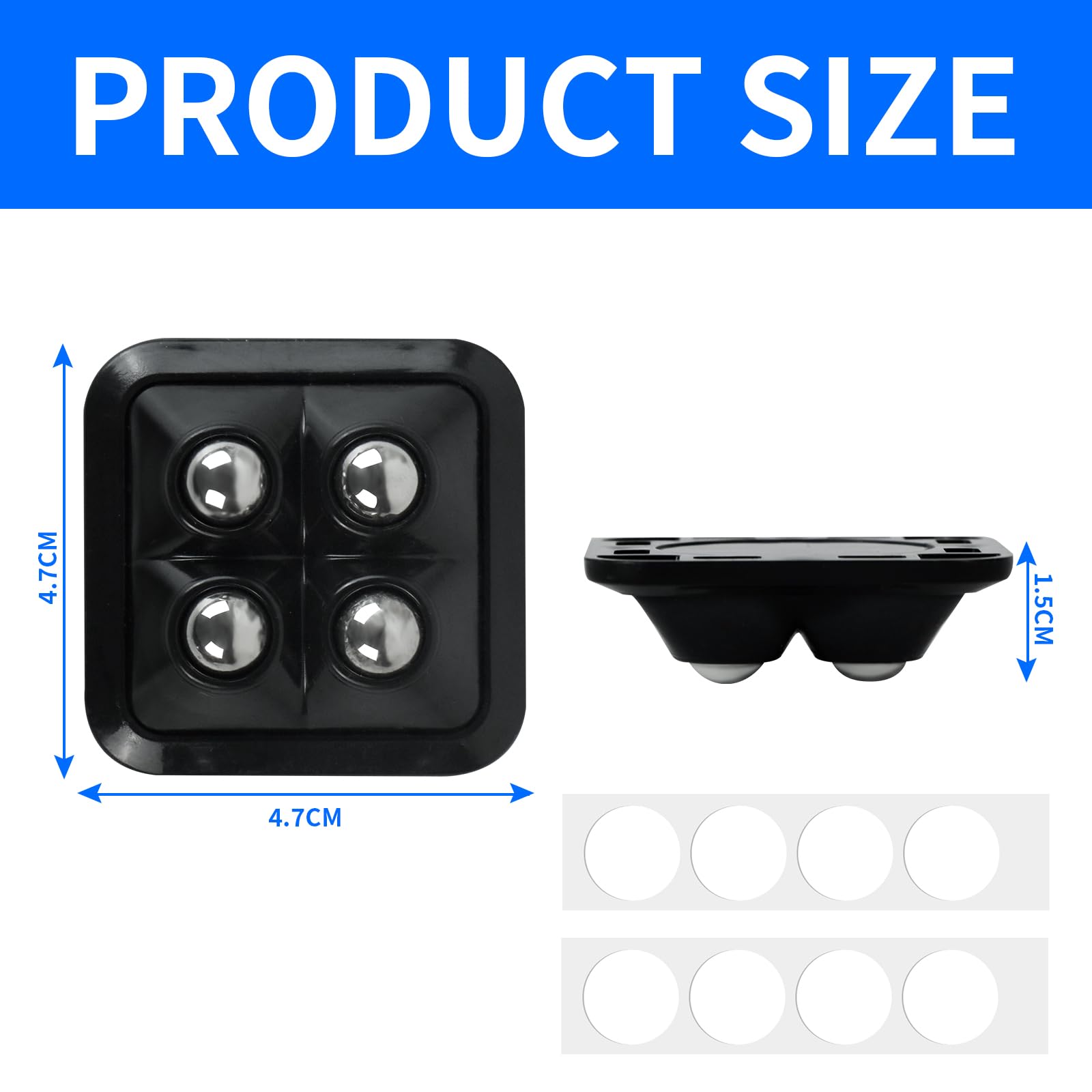 Ball Castors Furniture Castors Universal Quiet Swivel Castors Small Fixed Castors Assembly without Hole for Sticking Furniture for Floor Drawers Tool Boxes Cabinet Kitchen Utensils Pack of 8 - Image 2