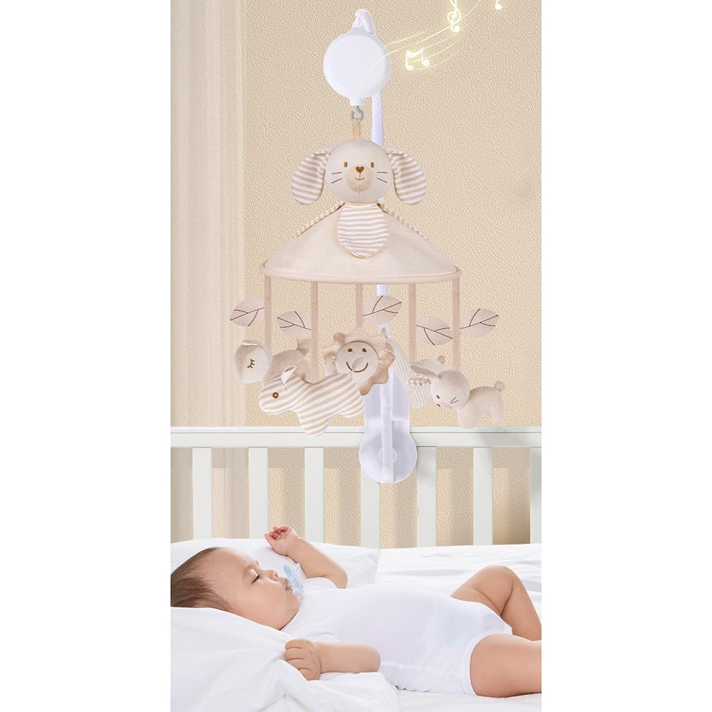 Mobile Musical Lit Bébé, Mobile De Berceau D’animal, Mignon Ours en Peluche Cloche De Lit avec Musique, Berceau Bébé Jouet pour Garçons et Filles de 0 3 6 9 12 Mois, Décoration pour Chambre de Bébé