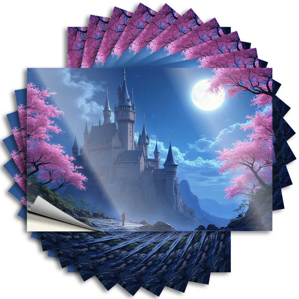 Fzfn Colour Funny Sticker Outdoor Porch Decor Waterproof Vinyl Sticker | Mystical Castle Under The Full Moon Half Helmet For Essentials Diy Projects(6X9cm)