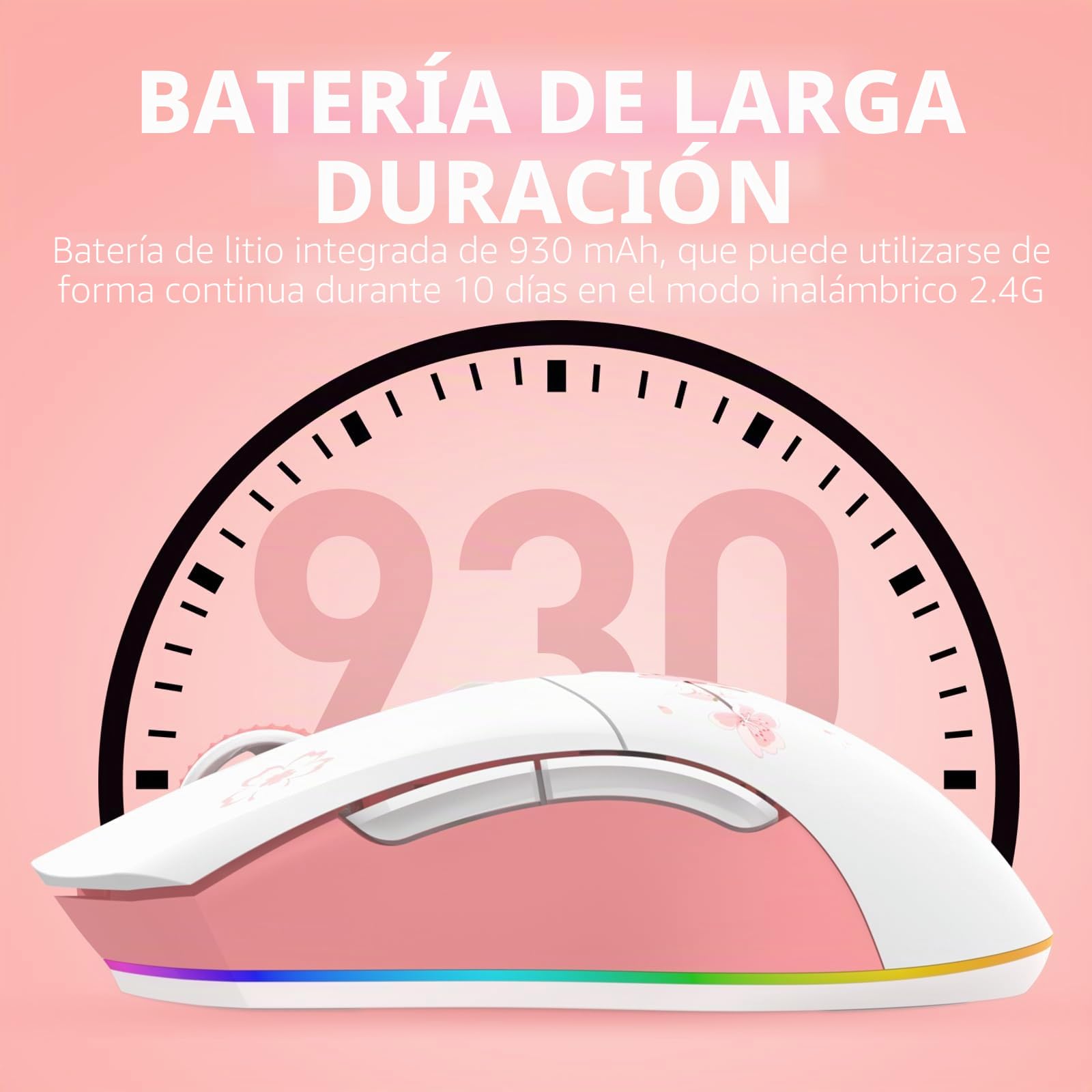 DAREU 901X Raton Gaming Inalámbrico Rosa con Base de Carga Recargable RGB, 12 K dpi, 7 Botones programables con Sensor de Alta precisión [300 IPS] [1000 Hz] para PC, Cuaderno, Mac