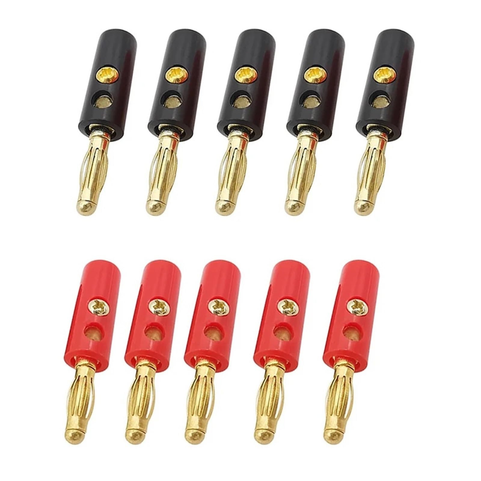 Lot de 10 fiches banane à vis plaquées or de 4 mm pour haut-parleur Rouge et noir