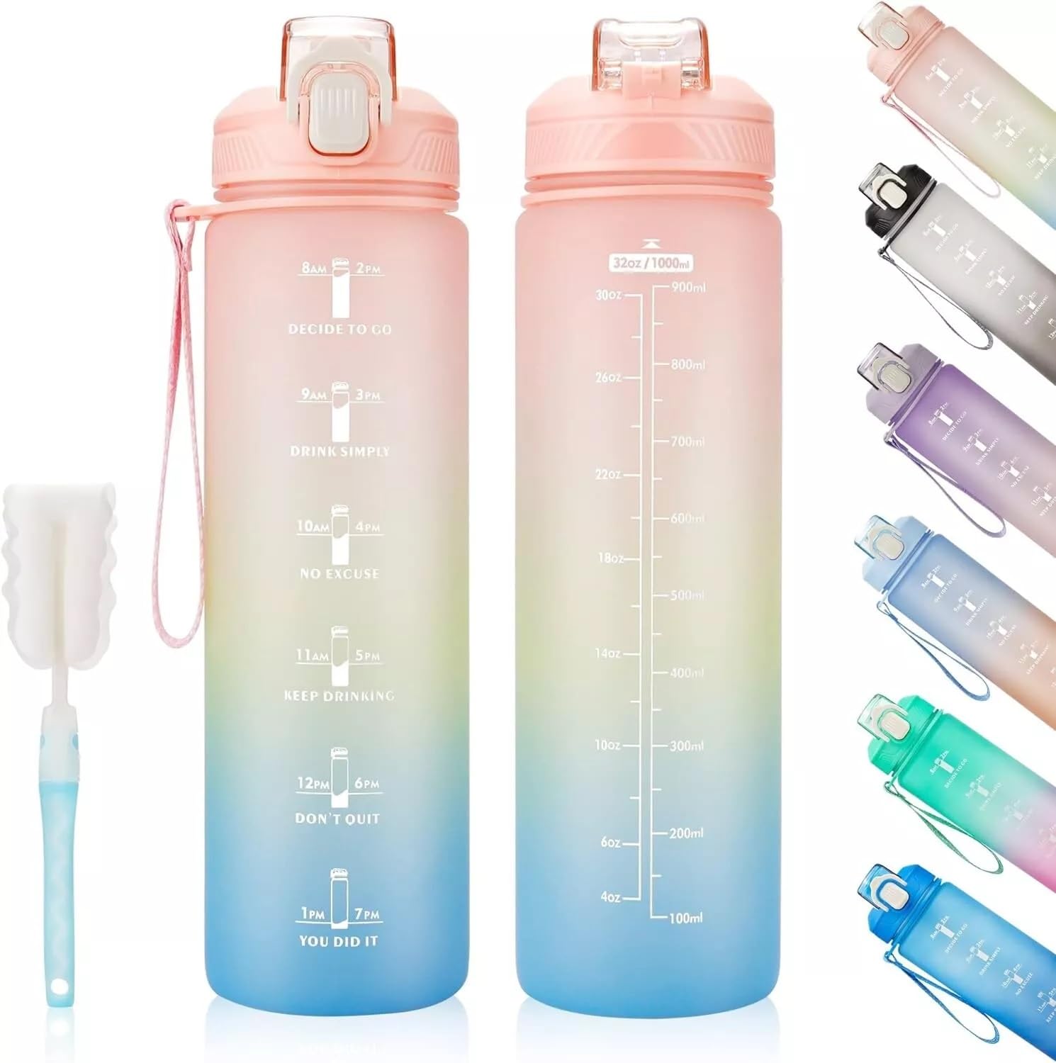 1 Litre Motivational Fitness Sport Water Bottles with Straw & Time ...