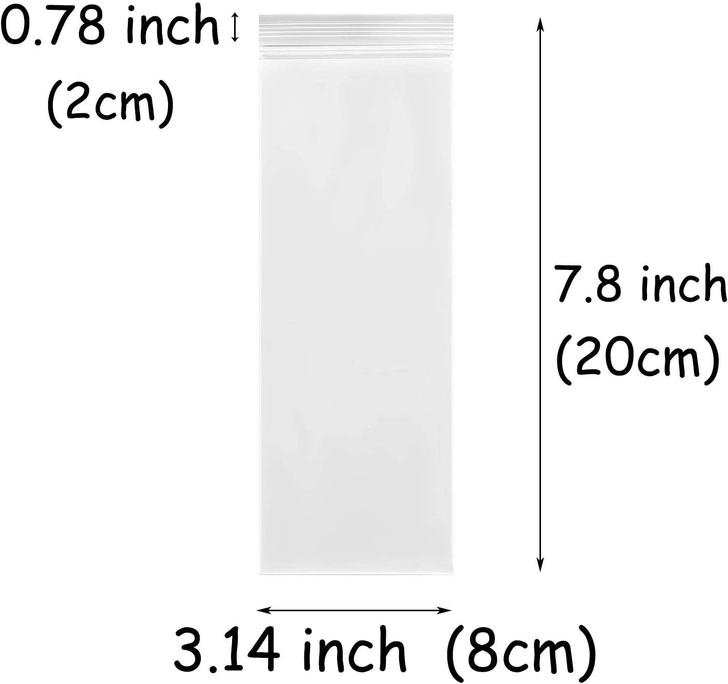 100 Count Clear Resealable Tall Thin Zip Bags, Long Thin Ziplock Bags - 3.1" x 7.8" (8 x 20 cm) image 2