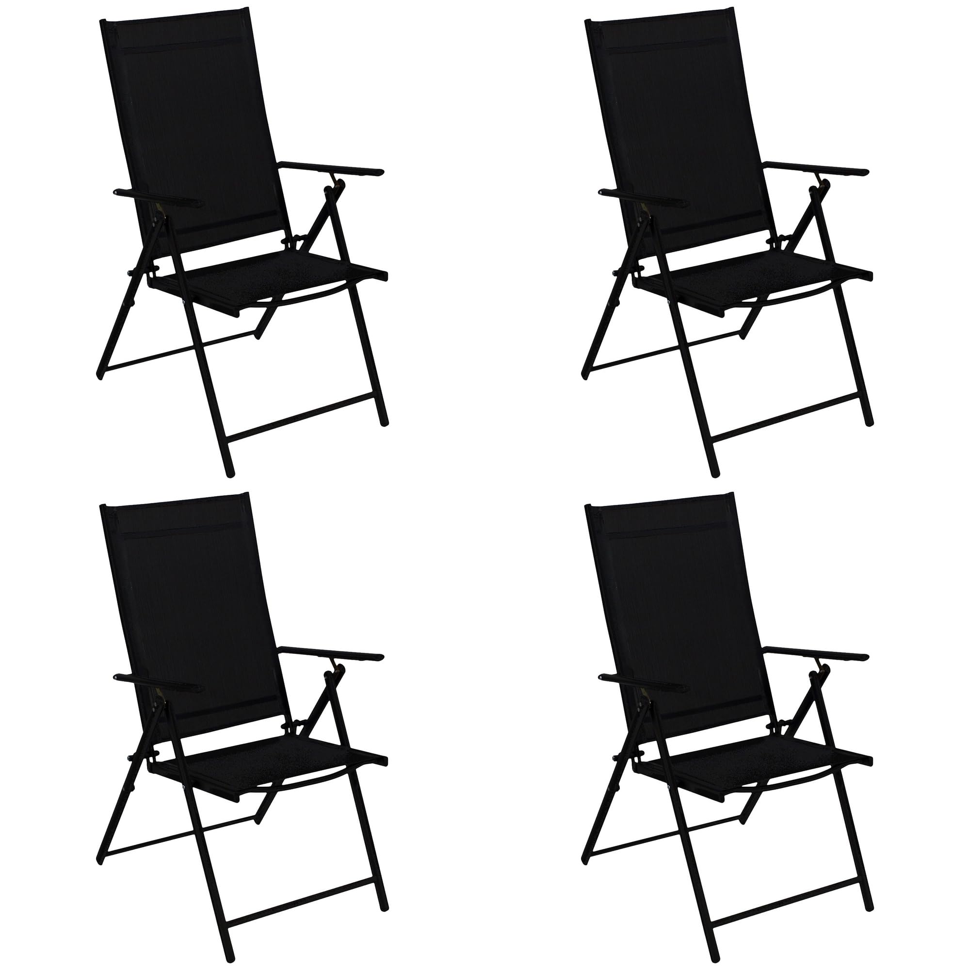 DEGAMO Milano - Juego de 4 sillones plegables (metal negro y tejido acolchado, 7 posiciones, resistentes a la intemperie, para exteriores)