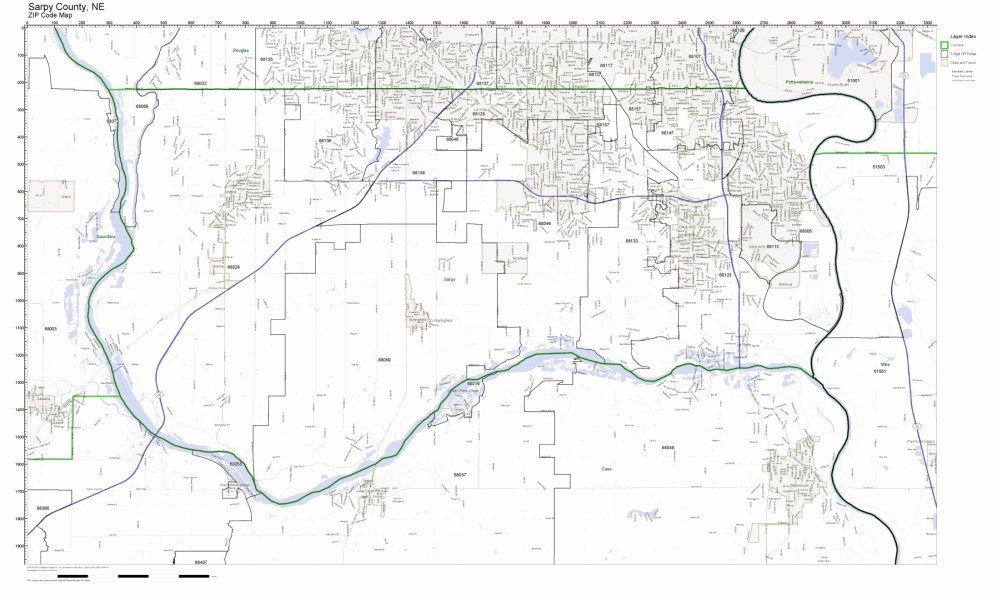 Sarpy County, Nebraska NE ZIP Code Map Not Laminated