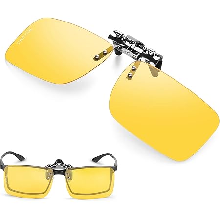 Amazon クリップオン サングラス 偏光 夜間 めがねの上から 紫外線カット クリップオンサングラス ドライブ 偏光レンズ 跳ね上げ式 メンズ レディース Uvカット 夜ドライブ用 黄色 夜間運転用 昼夜兼用 男女兼用 イエロー Ceetol スポーツサングラス